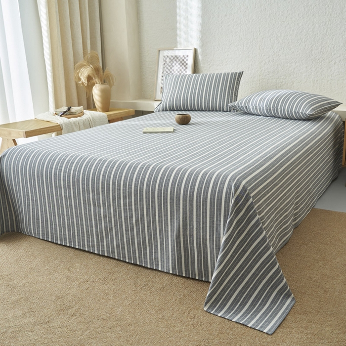 91家纺网 家纺一手货源 找家纺 早晨家纺 2025新款色织纯棉水洗棉床单 雅诗-灰