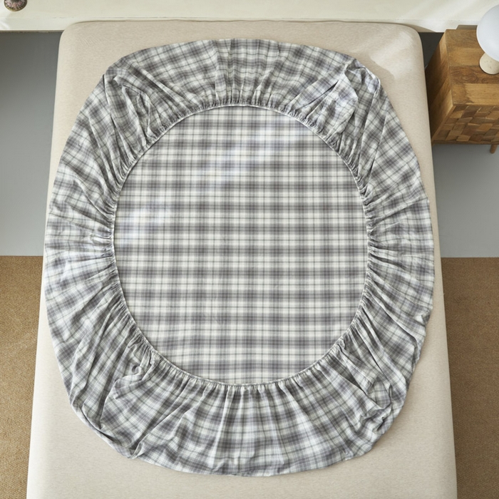 91家纺网 家纺一手货源 找家纺 早晨家纺 2025新款色织纯棉水洗棉床笠 轩尼诗-灰