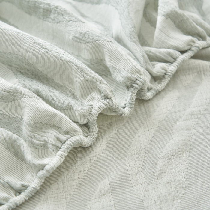 91家纺网 家纺一手货源 找家纺 早晨家纺 2025新款三层纱纯棉提花床笠 斑马纹床笠-浅蓝