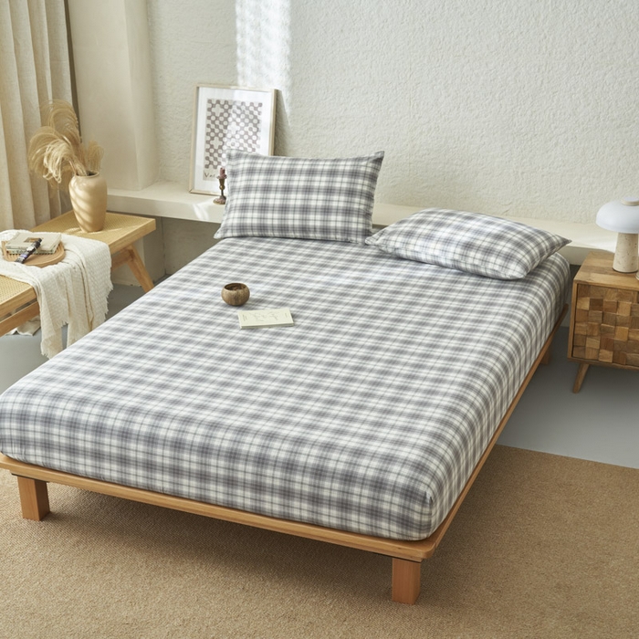 91家纺网 家纺一手货源 找家纺 早晨家纺 2025新款色织纯棉水洗棉床笠 轩尼诗-灰