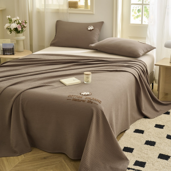 91家纺网 家纺一手货源 找家纺 早晨家纺 2025新款纯棉华夫格床单 纯棉华夫格床单-咖色