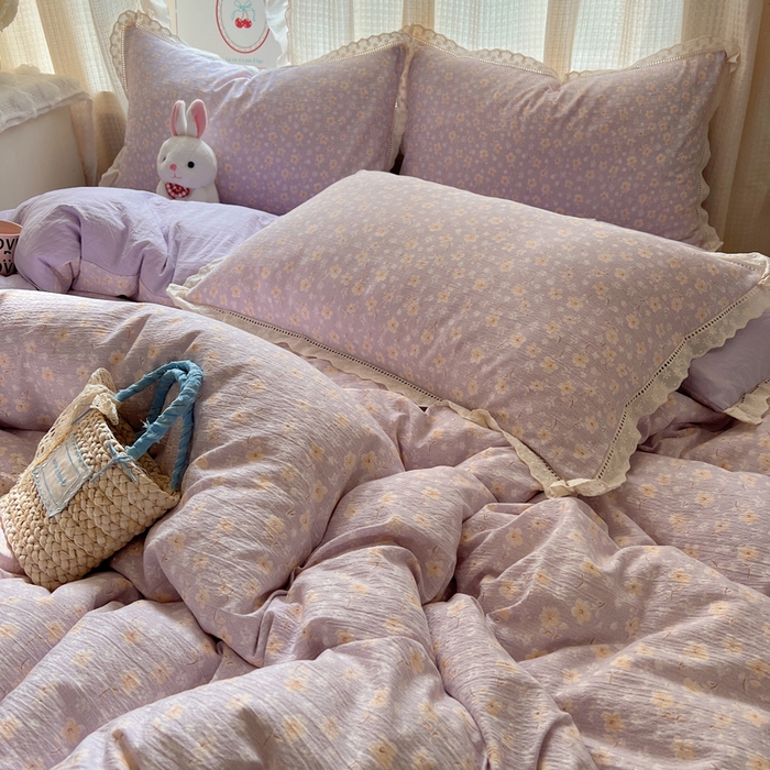 91家纺网 家纺一手货源 找家纺 顾里家纺 2025新款蕾丝花边云感皱皱纱四件套 花漾