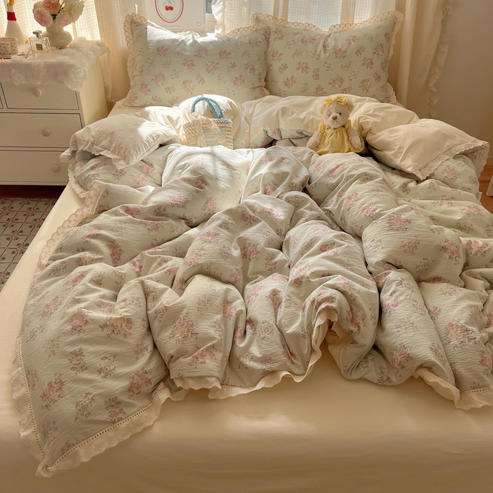 91家纺网 家纺一手货源 找家纺 顾里家纺 2025新款蕾丝花边云感皱皱纱四件套 琉璃花