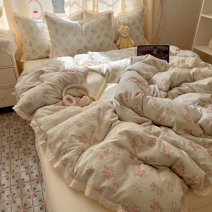 91家纺网 家纺一手货源 找家纺 顾里家纺 2025新款蕾丝花边云感皱皱纱四件套 琉璃花