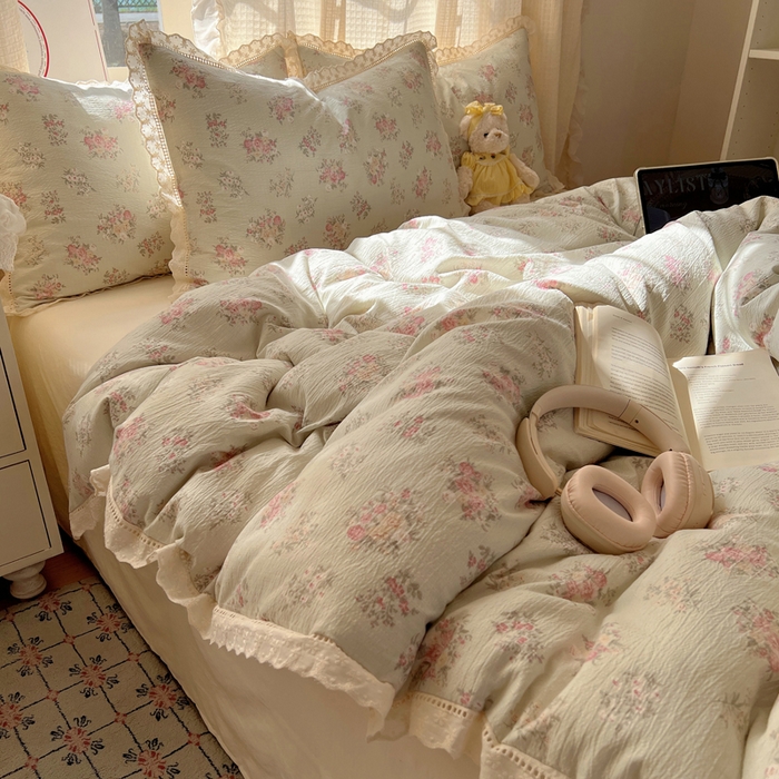 91家纺网 家纺一手货源 找家纺 顾里家纺 2025新款蕾丝花边云感皱皱纱四件套 琉璃花