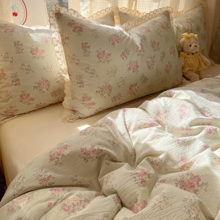 91家纺网 家纺一手货源 找家纺 顾里家纺 2025新款蕾丝花边云感皱皱纱四件套 琉璃花