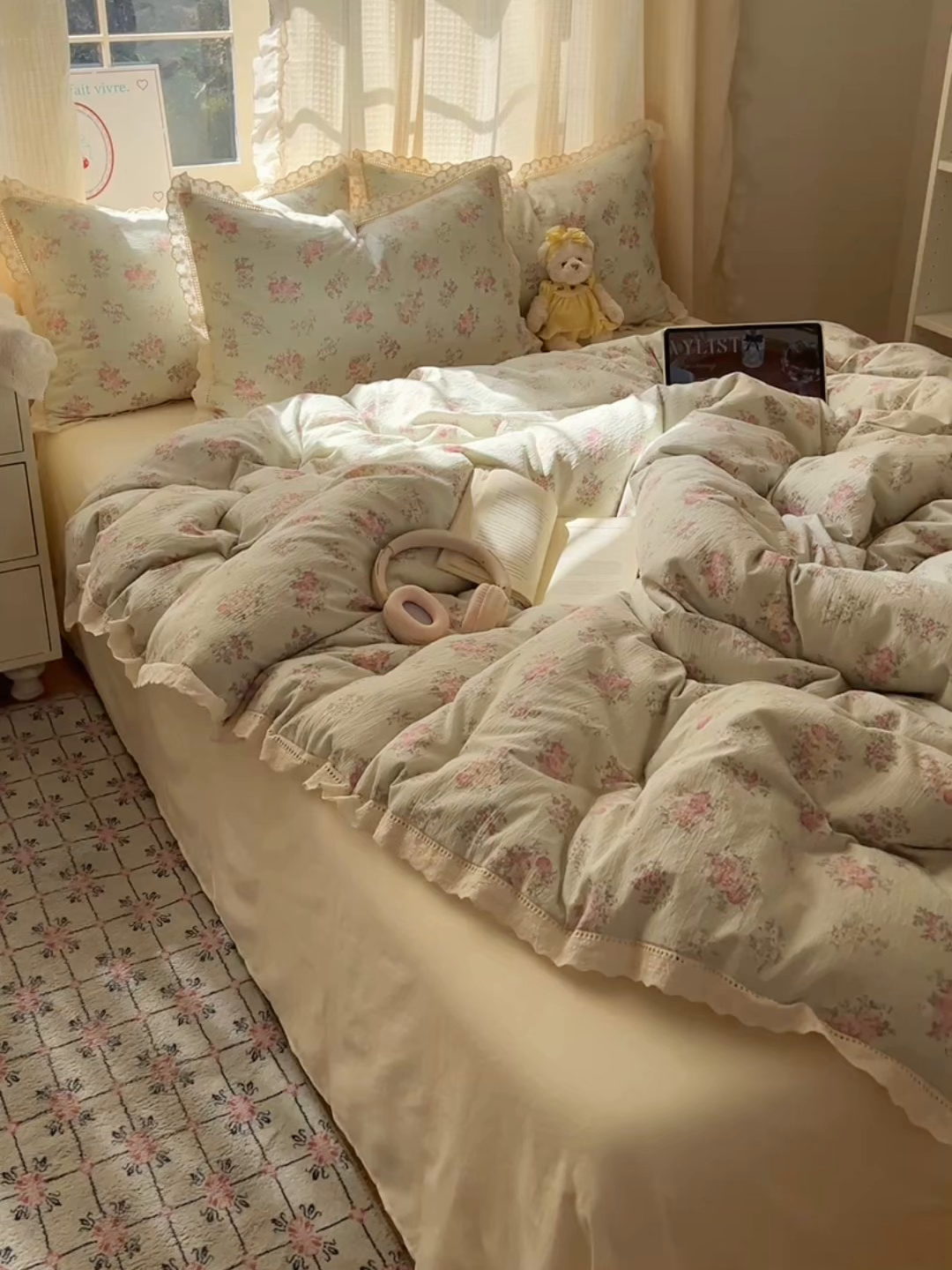 91家纺网 家纺一手货源 找家纺 顾里家纺 2025新款蕾丝花边云感皱皱纱四件套 琉璃花