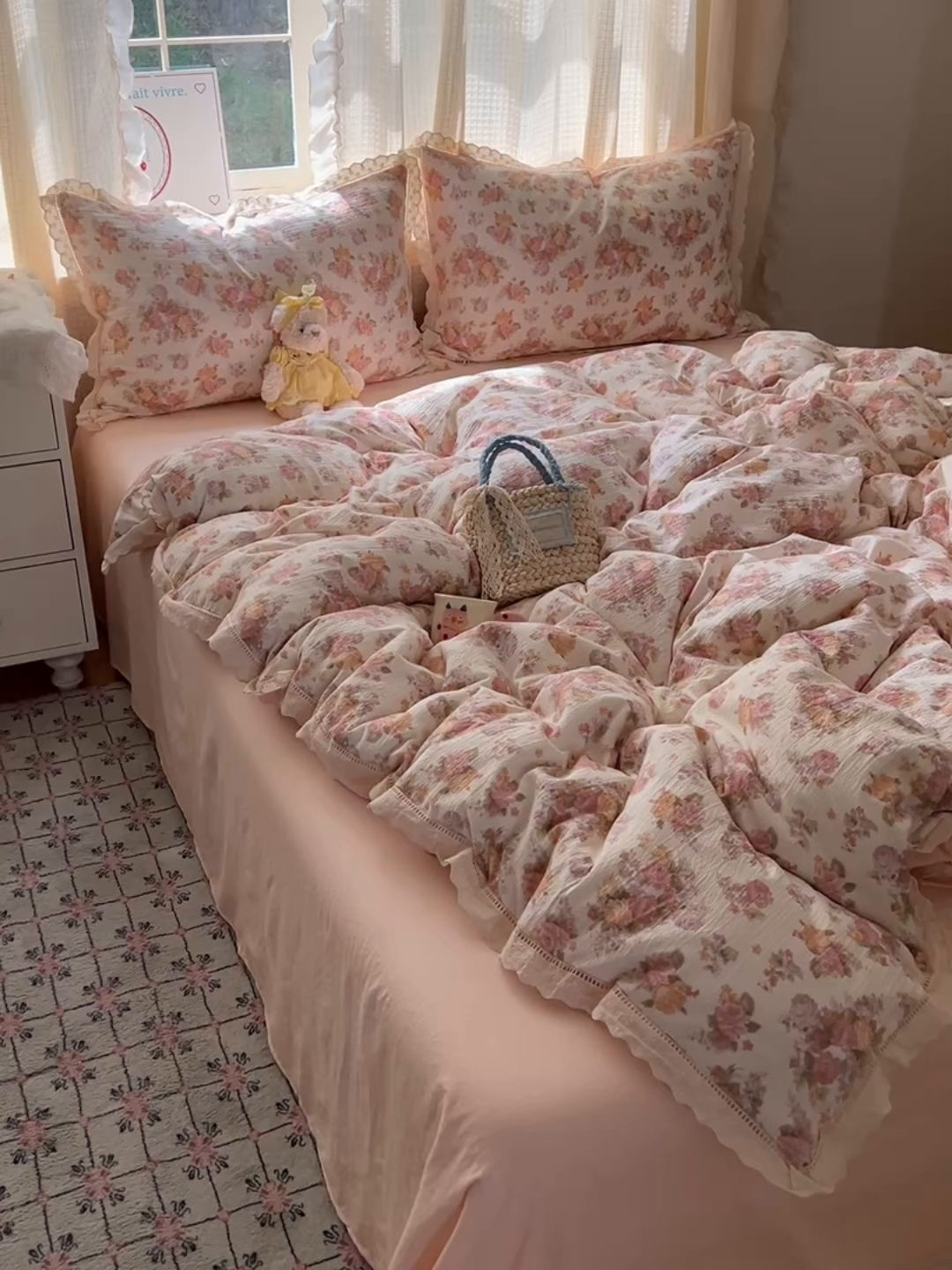 91家纺网 家纺一手货源 找家纺 顾里家纺 2025新款蕾丝花边云感皱皱纱四件套 茉烟染