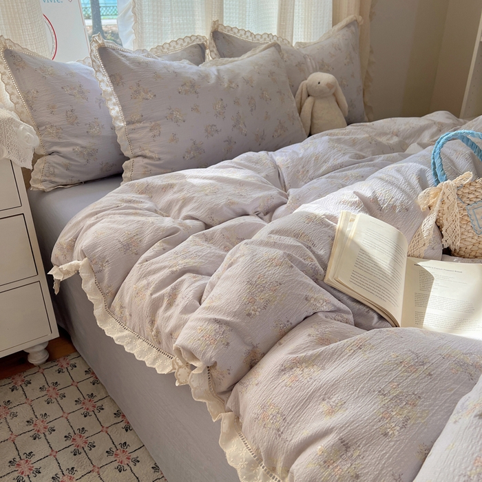 91家纺网 家纺一手货源 找家纺 顾里家纺 2025新款蕾丝花边云感皱皱纱四件套 晴岛桔梗