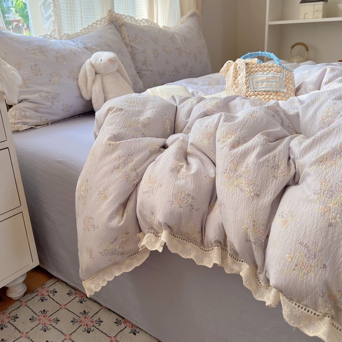 91家纺网 家纺一手货源 找家纺 顾里家纺 2025新款蕾丝花边云感皱皱纱四件套 晴岛桔梗