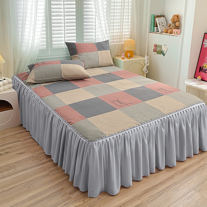 91家纺网 家纺一手货源 找家纺 （总）小雨家纺 2026新款原棉老粗布床裙款凉席席子三件套