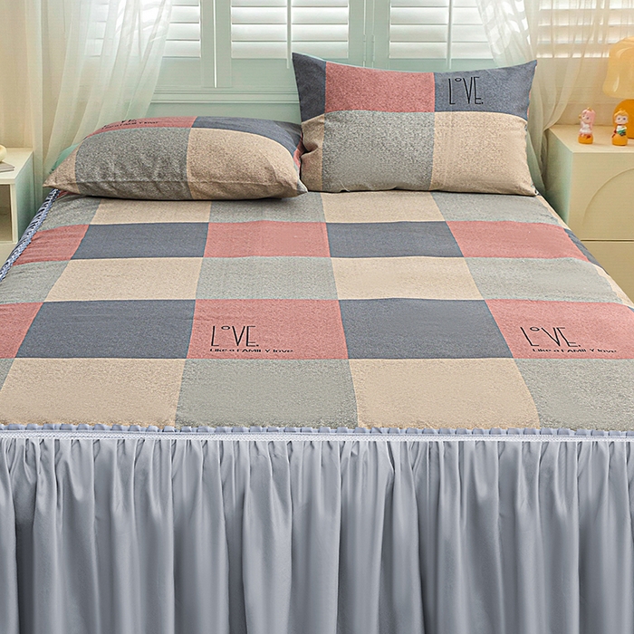 91家纺网 家纺一手货源 找家纺 （总）小雨家纺 2026新款原棉老粗布床裙款凉席席子三件套