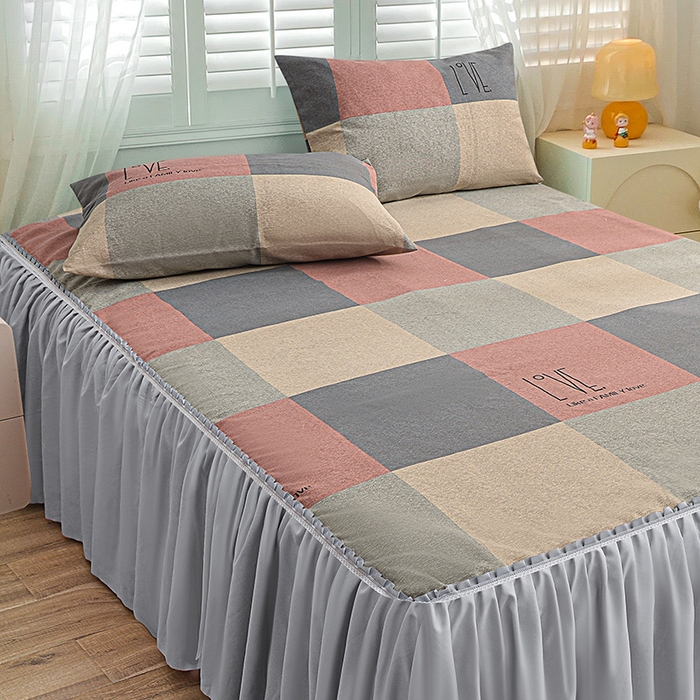 91家纺网 家纺一手货源 找家纺 （总）小雨家纺 2026新款原棉老粗布床裙款凉席席子三件套