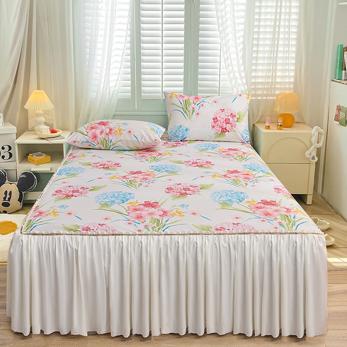 91家纺网 家纺一手货源 找家纺 （总）小雨家纺 2026新款原棉老粗布床裙款凉席席子三件套