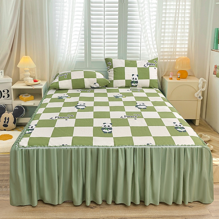 91家纺网 家纺一手货源 找家纺 （总）小雨家纺 2026新款原棉老粗布床裙款凉席席子三件套