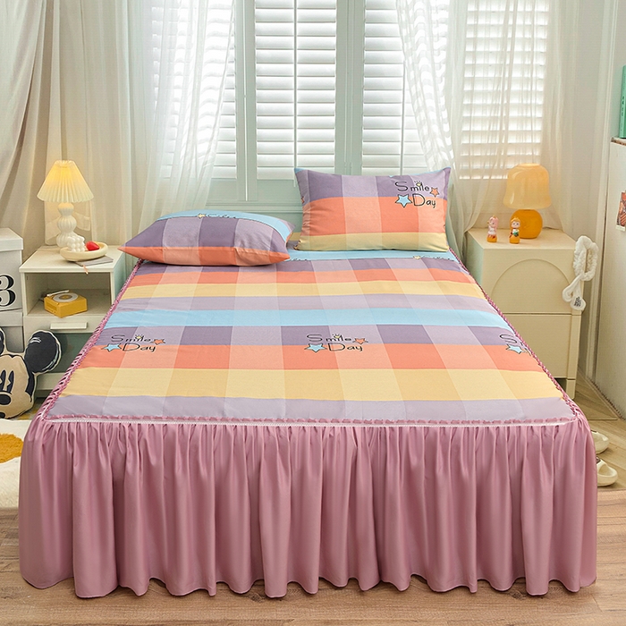 91家纺网 家纺一手货源 找家纺 （总）小雨家纺 2026新款原棉老粗布床裙款凉席席子三件套