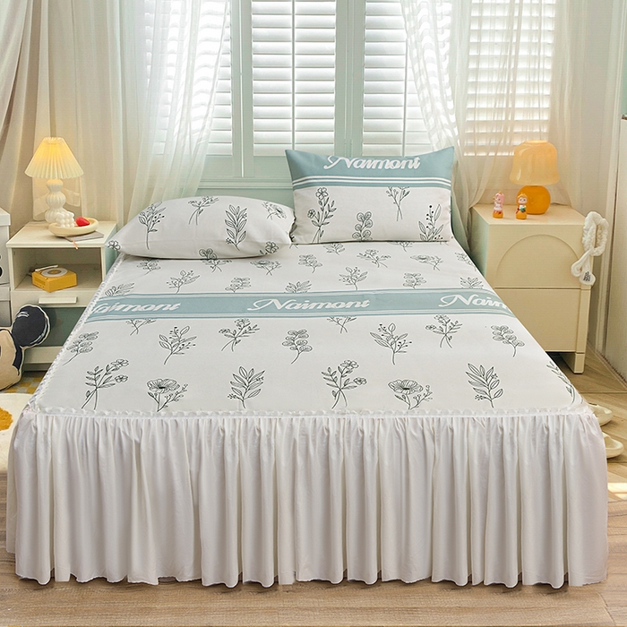 小雨家纺 2026新款原棉老粗布床裙款凉席席子三件套 春暖花开