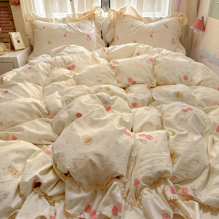 91家纺网 家纺一手货源 找家纺 冕悠家纺 2025新款A类法式花边四件套超柔裸睡级床单被套三件套-风格二+微信提供买家秀 初樱