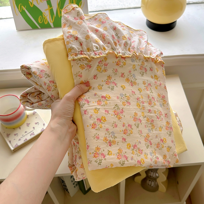 冕悠家纺 2025新款A类法式花边四件套超柔裸睡级床单被套三件套-风格二+微信提供买家秀 橘夏