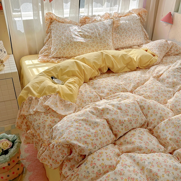 91家纺网 家纺一手货源 找家纺 冕悠家纺 2025新款A类法式花边四件套超柔裸睡级床单被套三件套-风格二+微信提供买家秀 橘夏