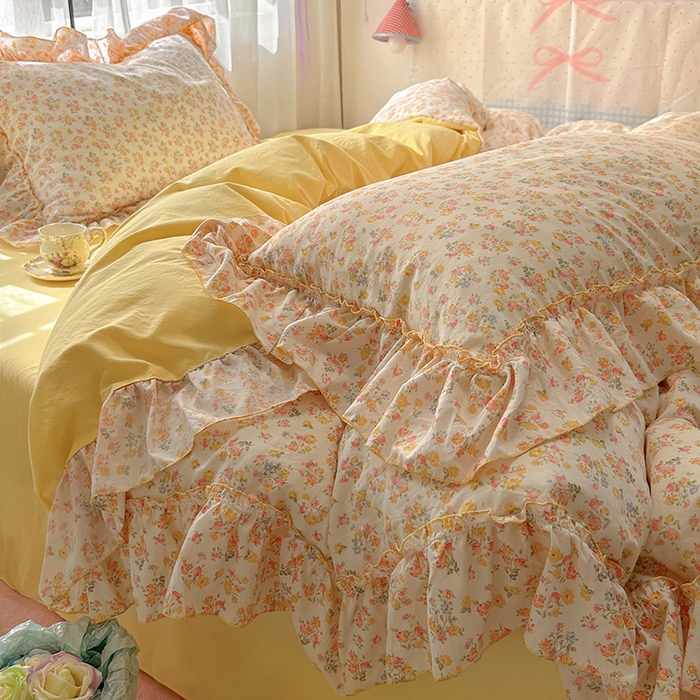 91家纺网 家纺一手货源 找家纺 冕悠家纺 2025新款A类法式花边四件套超柔裸睡级床单被套三件套-风格二+微信提供买家秀 橘夏