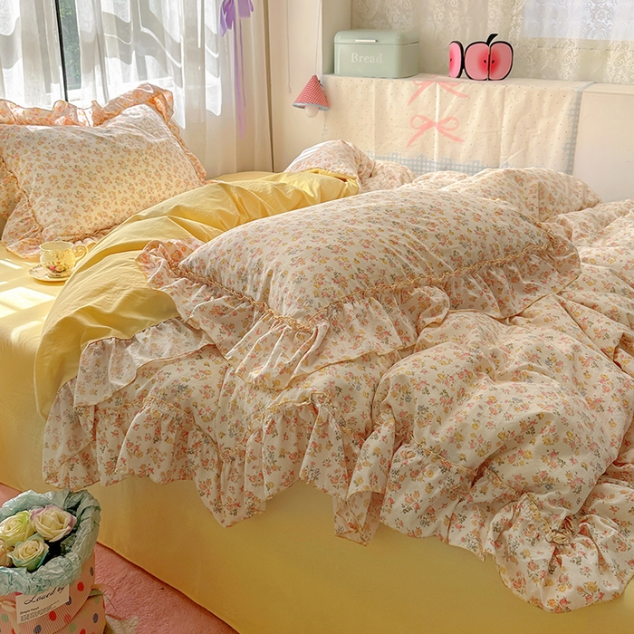 91家纺网 家纺一手货源 找家纺 冕悠家纺 2025新款A类法式花边四件套超柔裸睡级床单被套三件套-风格二+微信提供买家秀 橘夏