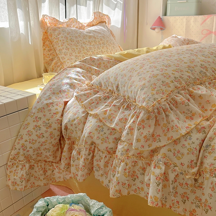 91家纺网 家纺一手货源 找家纺 冕悠家纺 2025新款A类法式花边四件套超柔裸睡级床单被套三件套-风格二+微信提供买家秀 橘夏