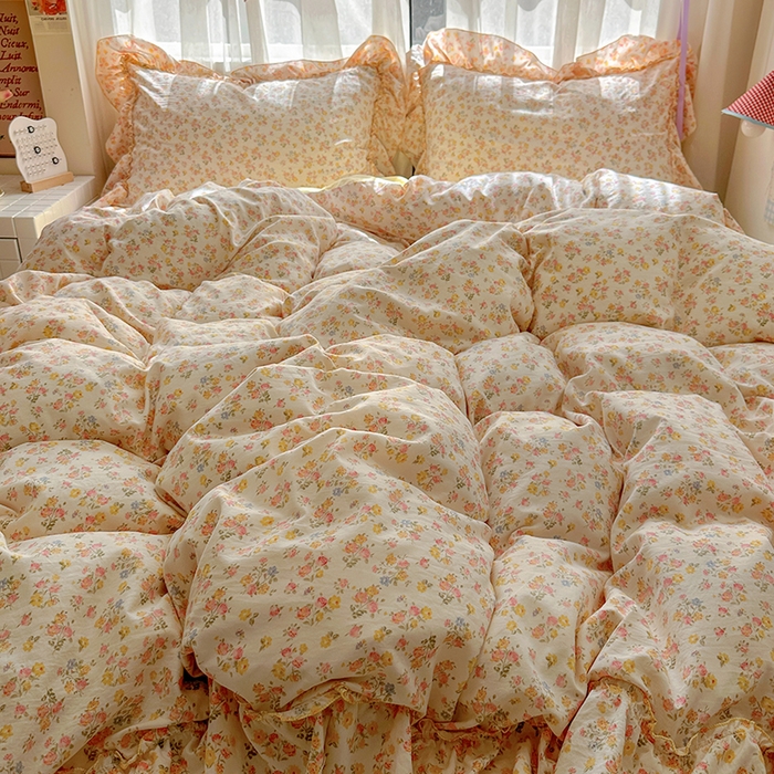 91家纺网 家纺一手货源 找家纺 冕悠家纺 2025新款A类法式花边四件套超柔裸睡级床单被套三件套-风格二+微信提供买家秀 橘夏