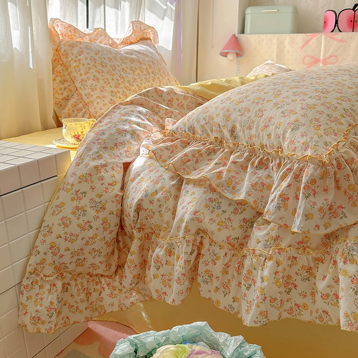 91家纺网 家纺一手货源 找家纺 冕悠家纺 2025新款A类法式花边四件套超柔裸睡级床单被套三件套-风格二+微信提供买家秀 橘夏
