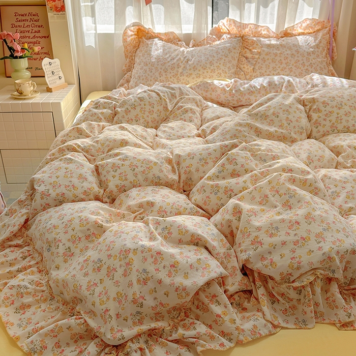 91家纺网 家纺一手货源 找家纺 冕悠家纺 2025新款A类法式花边四件套超柔裸睡级床单被套三件套-风格二+微信提供买家秀 橘夏