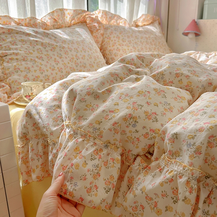 91家纺网 家纺一手货源 找家纺 冕悠家纺 2025新款A类法式花边四件套超柔裸睡级床单被套三件套-风格二+微信提供买家秀 橘夏