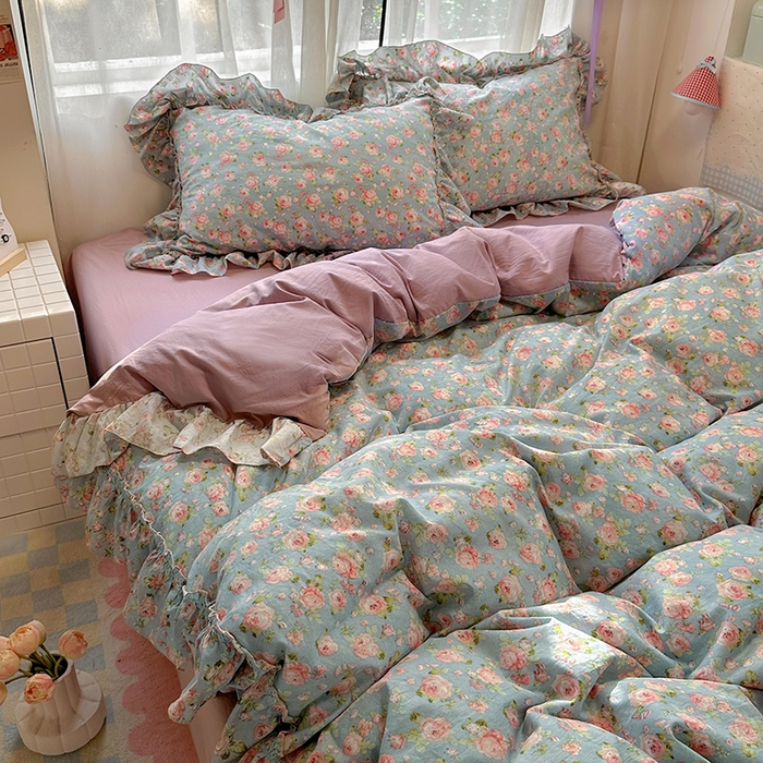 91家纺网 家纺一手货源 找家纺 冕悠家纺 2025新款A类法式花边四件套超柔裸睡级床单被套三件套-风格二+微信提供买家秀 莓恋