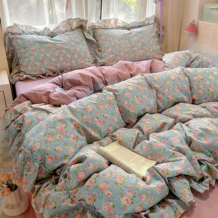 91家纺网 家纺一手货源 找家纺 冕悠家纺 2025新款A类法式花边四件套超柔裸睡级床单被套三件套-风格二+微信提供买家秀 莓恋