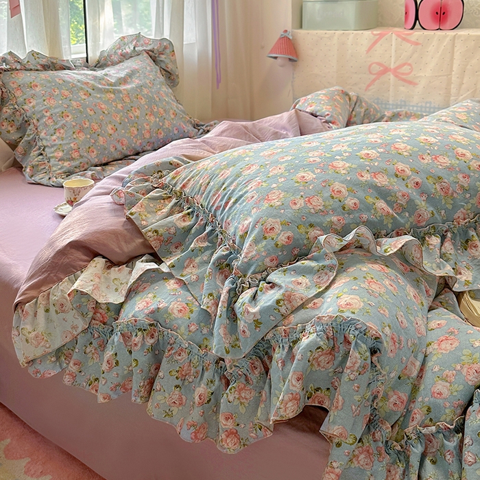 91家纺网 家纺一手货源 找家纺 冕悠家纺 2025新款A类法式花边四件套超柔裸睡级床单被套三件套-风格二+微信提供买家秀 莓恋