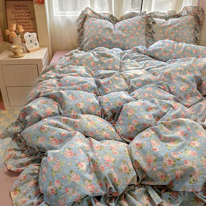 91家纺网 家纺一手货源 找家纺 冕悠家纺 2025新款A类法式花边四件套超柔裸睡级床单被套三件套-风格二+微信提供买家秀 莓恋