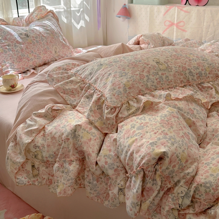 91家纺网 家纺一手货源 找家纺 冕悠家纺 2025新款A类法式花边四件套超柔裸睡级床单被套三件套-风格二+微信提供买家秀 濡染