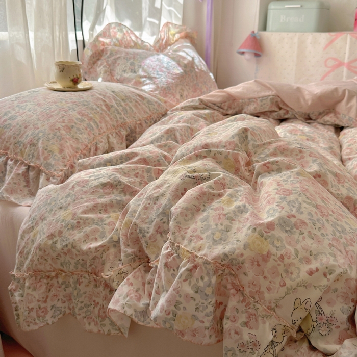 91家纺网 家纺一手货源 找家纺 冕悠家纺 2025新款A类法式花边四件套超柔裸睡级床单被套三件套-风格二+微信提供买家秀 濡染