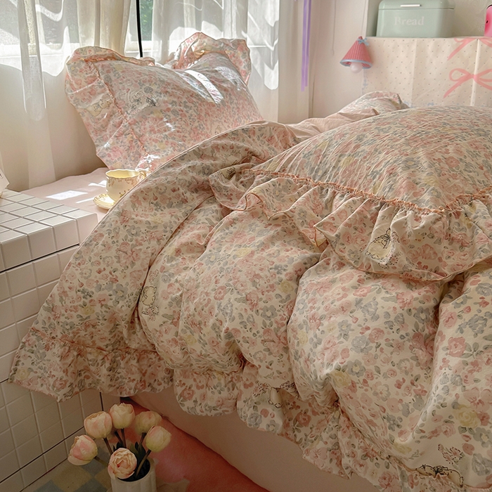 91家纺网 家纺一手货源 找家纺 冕悠家纺 2025新款A类法式花边四件套超柔裸睡级床单被套三件套-风格二+微信提供买家秀 濡染