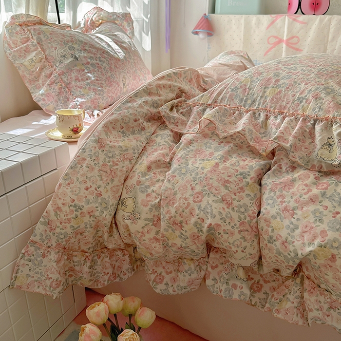 91家纺网 家纺一手货源 找家纺 冕悠家纺 2025新款A类法式花边四件套超柔裸睡级床单被套三件套-风格二+微信提供买家秀 濡染