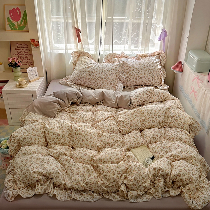 91家纺网 家纺一手货源 找家纺 冕悠家纺 2025新款A类法式花边四件套超柔裸睡级床单被套三件套-风格二+微信提供买家秀 拾染