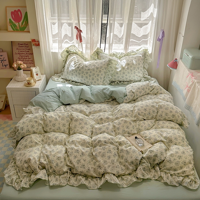 91家纺网 家纺一手货源 找家纺 冕悠家纺 2025新款A类法式花边四件套超柔裸睡级床单被套三件套-风格二+微信提供买家秀 愫月