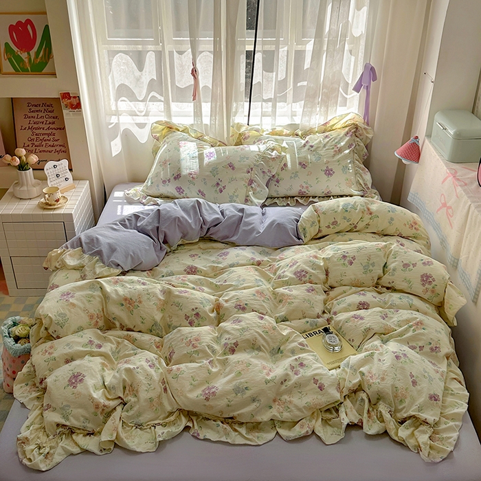 91家纺网 家纺一手货源 找家纺 冕悠家纺 2025新款A类法式花边四件套超柔裸睡级床单被套三件套-风格二+微信提供买家秀 夕颜