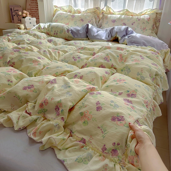 91家纺网 家纺一手货源 找家纺 冕悠家纺 2025新款A类法式花边四件套超柔裸睡级床单被套三件套-风格二+微信提供买家秀 夕颜