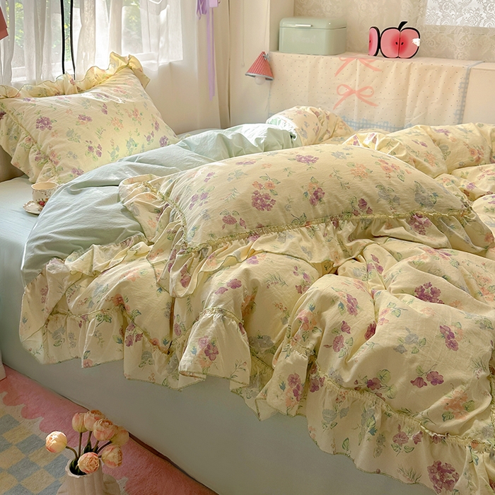 91家纺网 家纺一手货源 找家纺 冕悠家纺 2025新款A类法式花边四件套超柔裸睡级床单被套三件套-风格二+微信提供买家秀 夕柚