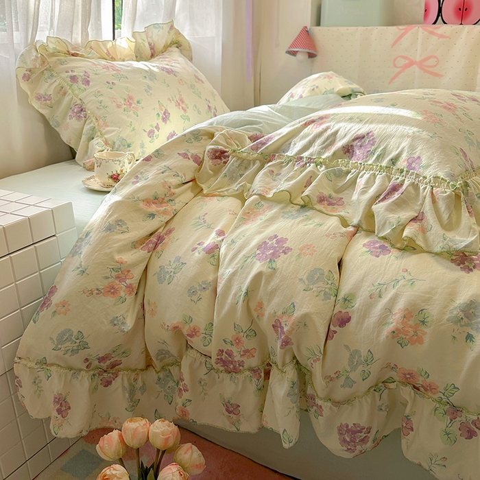 91家纺网 家纺一手货源 找家纺 冕悠家纺 2025新款A类法式花边四件套超柔裸睡级床单被套三件套-风格二+微信提供买家秀 夕柚