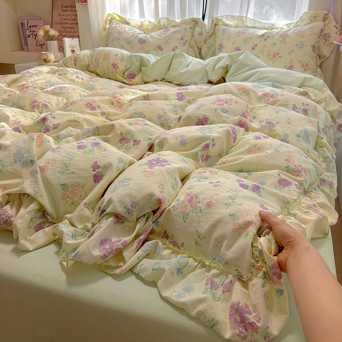 91家纺网 家纺一手货源 找家纺 冕悠家纺 2025新款A类法式花边四件套超柔裸睡级床单被套三件套-风格二+微信提供买家秀 夕柚