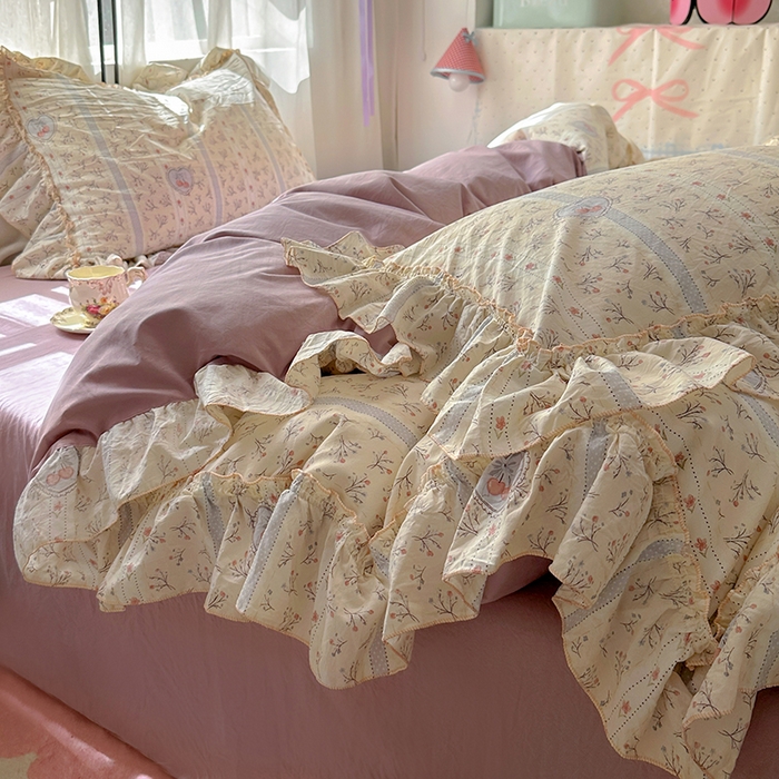 91家纺网 家纺一手货源 找家纺 冕悠家纺 2025新款A类法式花边四件套超柔裸睡级床单被套三件套-风格二+微信提供买家秀 语沁