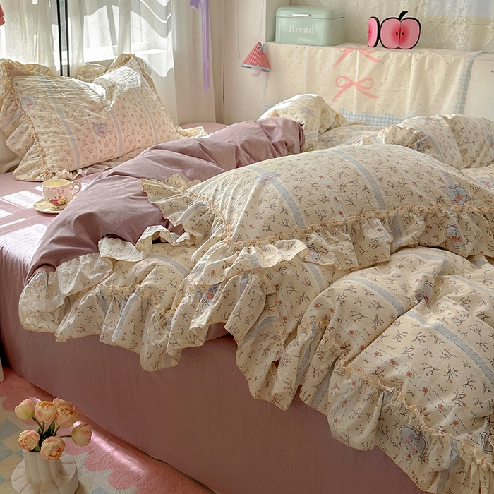 91家纺网 家纺一手货源 找家纺 冕悠家纺 2025新款A类法式花边四件套超柔裸睡级床单被套三件套-风格二+微信提供买家秀 语沁