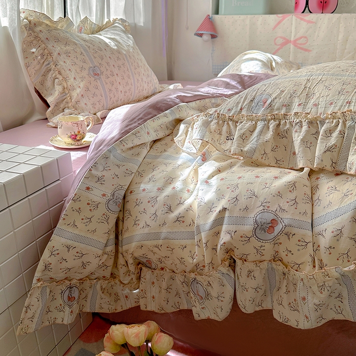 91家纺网 家纺一手货源 找家纺 冕悠家纺 2025新款A类法式花边四件套超柔裸睡级床单被套三件套-风格二+微信提供买家秀 语沁