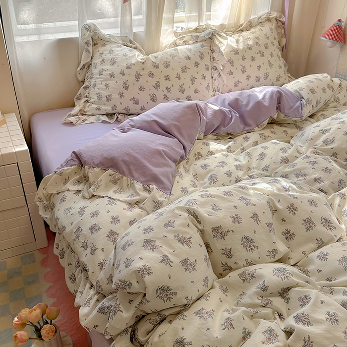 91家纺网 家纺一手货源 找家纺 冕悠家纺 2025新款A类法式花边四件套超柔裸睡级床单被套三件套-风格二+微信提供买家秀 紫苿